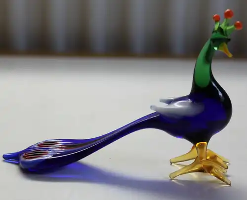 Pfau - Lauscha Glasfiguren Mundgeblasen Glas Thüringen Figuren um 1980 sf