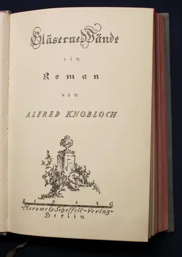 Knobloch Gläserne Bände 1914 Roman Belletristik Klassiker Literatur js