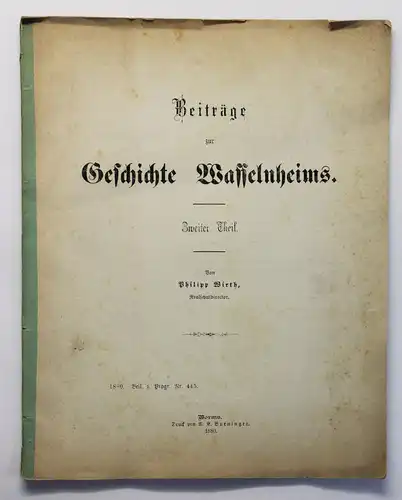 Wirth Beiträge zur Geschichte Wasselnheims 1880 Wasselonne im Mittelalter xz