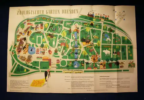 Original Prospekt Dresdner Zoo 1964 Plan mit Beschreibung Tiere Zoologie js