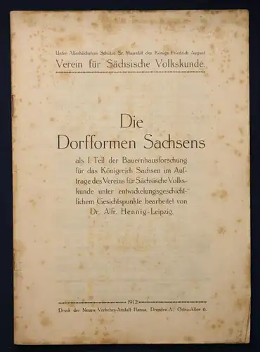 Hennig Die Dorfformen Sachsens 1912 Geschichte Landeskunde Saxonica Geografie sf
