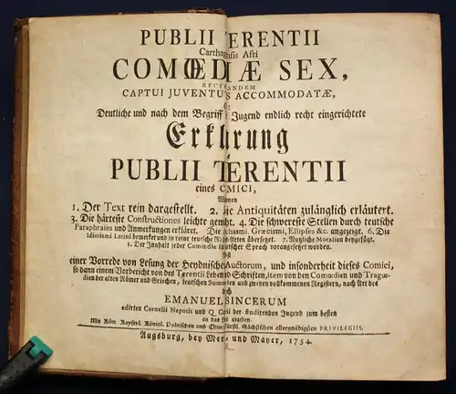 Publius Terentius Afer / Sincer Comoediae sex 1754 Belletristik Komödien sf