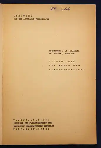 Federowski uw. Technologie der Wein- & Sektherstellung 4 Bde 1965 sehr selten sf