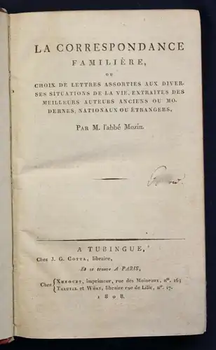 Mozin La correspondance familière, où choix de lettres assortes 1808 Ratgeber sf