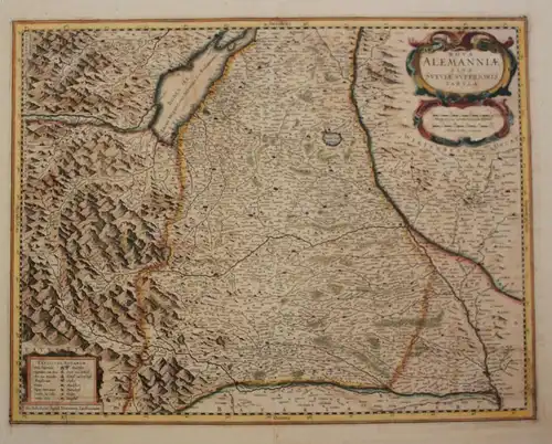 Orig. kol. Kupferstichkarte Jansson "Nova Alemannialsive Sueviae" um 1650 sf