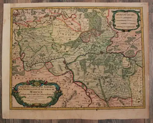 kolor. Kupferstichkarte Jaillot "Partie Occidentale Temporel Mayence" 1692 sf