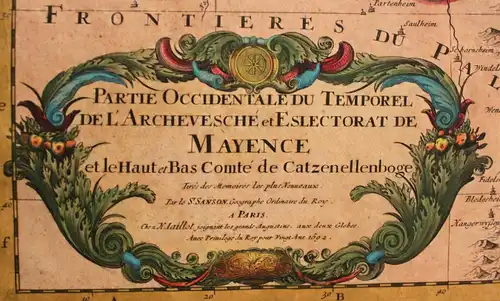 kolor. Kupferstichkarte Jaillot "Partie Occidentale Temporel Mayence" 1692 sf