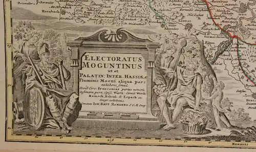teilkol. Kupferstichkarte Homann "Electoratus Moguntinus" um 1730 Rheinland sf