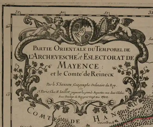 kol. Kupferstichkarte Jaillot "Partie orientale... de Mayence" 1700 Main sf