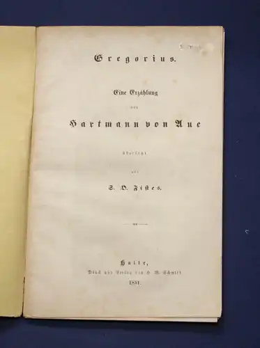 Hartmann von Aue Gregorius 1851 Saga Sagen Familie Geschichte Christentum js