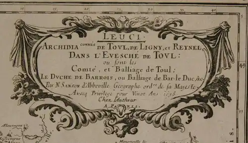 Original Kupferstichkarte "Leuci Archidiaconnes de Toul,de Ligny" 1656 sf