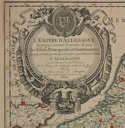 Orig. grenzkol. Kupferstichkarte "L'Empire d'Allemagne" 1692 Europa sf