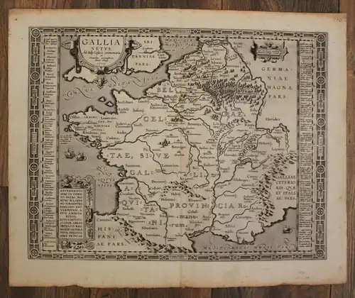 Original Kupferstichkarte von Ortelius "Gallia vetus" 1590  Frankreich sf