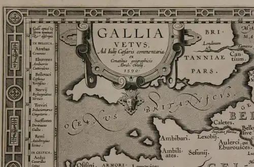 Original Kupferstichkarte von Ortelius "Gallia vetus" 1590  Frankreich sf