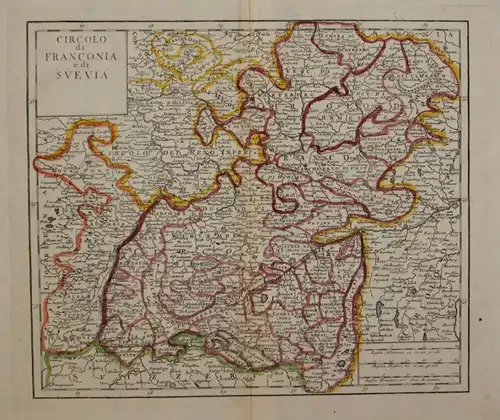 Orig.grenzkol. Kupferstichkarte "Circolo di Franconia e di Svevia" 1750 del Reno