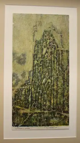 Mischtechnik von Wolfgang Beier "Kirchen Ruine" 1980 Malerei Kunst Zeichnung sf