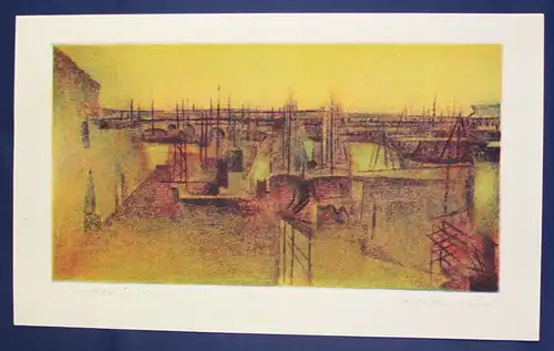 Radierung von Wolfgang Beier "Sassnitzer Hafen" 1983 Malerei Kunst Zeichnung sf