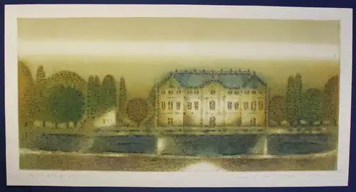 Farbradierung von Wolfgang Beier "Palais im Großen Garten" 1986 Druckgrafik sf