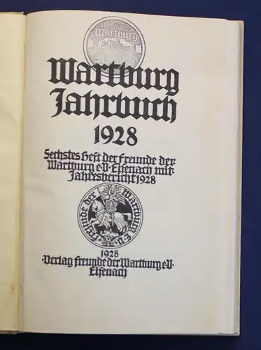 Wartburg Jahrbuch 1928 Sechstes Heft Jahresbericht Ortskunde Landeskunde js