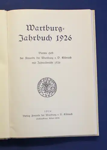 Wartburg Jahrbuch 1926 viertes Heft Jahresbericht Ortskunde Landeskunde js