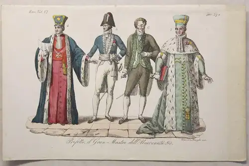 Europa Bekleidung Präfekt Tracht Kupferstich um1825 Giarré handkoloriert Grafik