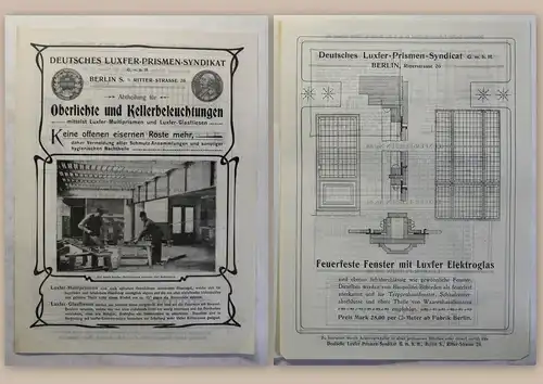 Werbeblatt Deutsches Luxfer-Prismen-Syndikat Oberlichte mit Preisliste um 1910
