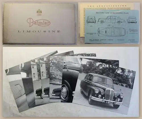 Werbebroschüre Pressemappe Daimler Limousine mit 7 Fotoprints Oldtimer um 1965