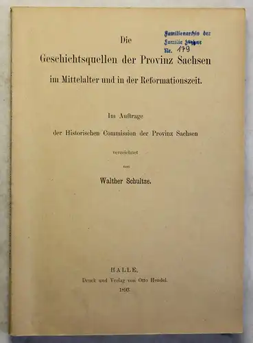 Schultze Geschichtsquellen der Provinz Sachsen 1893 Mittelalter Reformation xz