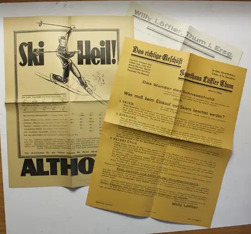 3 original Werbeblätter/Prospekte Wintersport um 1920 Sportart Ski fahren sf