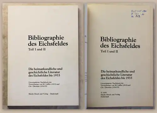 Löffler Bibliographie des Eichsfeldes 1&2 Nachdruck 1978 Literatur Thüringen xz