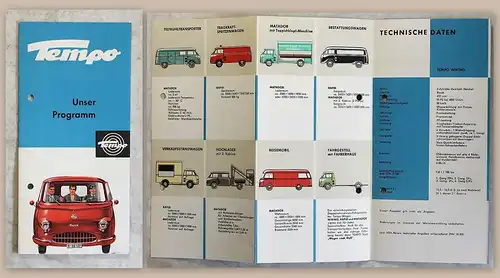 Alter Werbeprospekt Tempo Lastkraftwagen Hochlader Tieflader um 1960 illustriert