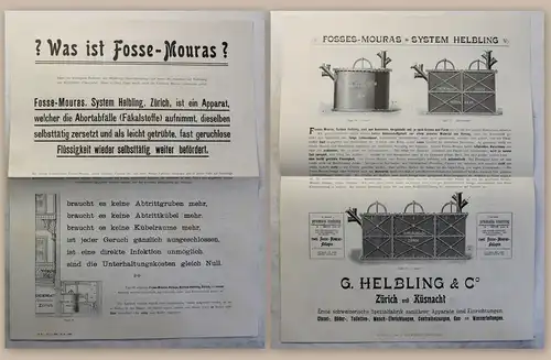 Altes Werbeblatt Fosse-Mouras System Helbig Zürich Kläranlage 1902 illustriert