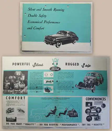 Werbeblatt Plakat Broschüre Vedette Ford V8 Automobil Oldtimer um 1950 xz