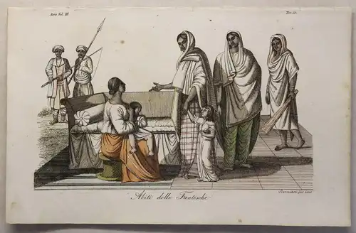 Asien Indien Kleidung Trachten Kupferstich um 1825 Bernieri handkoloriert Grafik