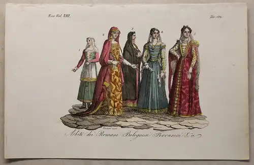Europa Italien Rom Kleidung Kupferstich um 1825 -Giarré handkoloriert Grafik xyz