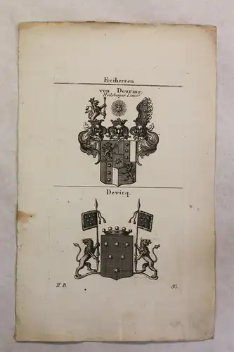 Kupferstich Wappen Familie Von Deuring Heilsberger Linie & Devicq 1825 Heraldik
