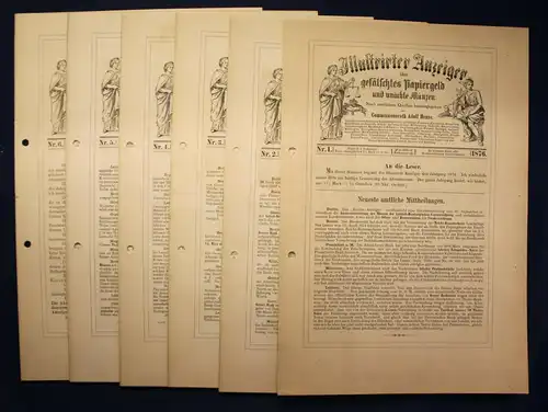 Henze Illustrierter Anzeiger über gefälschtes Papiergeld 6 Hefte 12. Jhg 1876 sf
