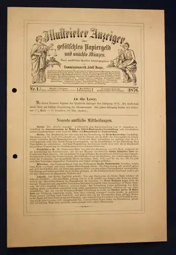 Henze Illustrierter Anzeiger über gefälschtes Papiergeld 6 Hefte 12. Jhg 1876 sf