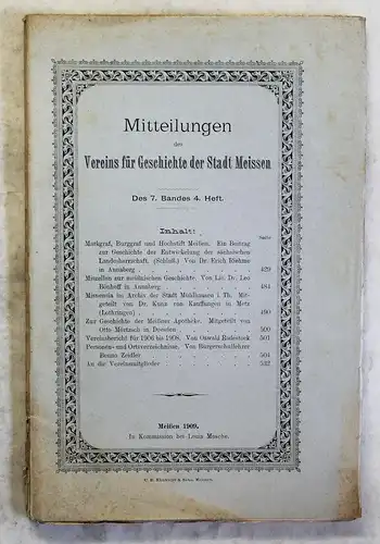 Mitteilungen Verein für Geschichte Meißen 7.Bd 1909 Apotheke Ortskunde Sachsen