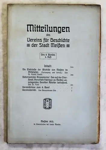 Mitteilungen Verein für Geschichte Meißen 8.Bd 1913 Porzellan Ortskunde Sachsen