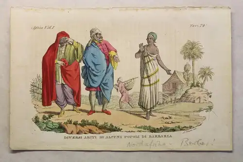 Nordafrika Trachten Berber Kupferstich um 1825 Giarre handkoloriert Grafik xz