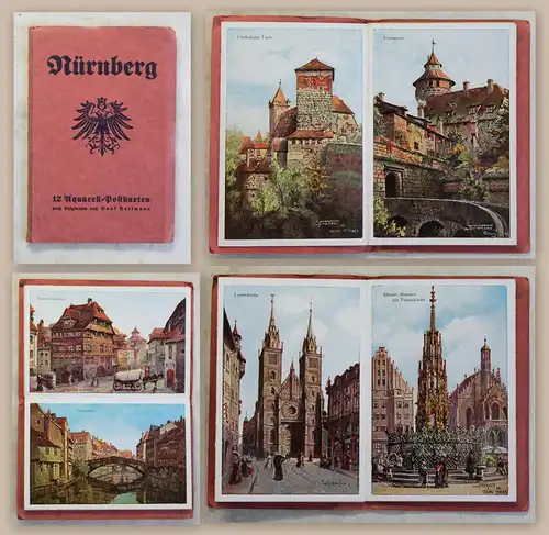 12 Postkarten nach Aquarellen Gollmann Stadtansichten Nürnberg Bayern um 1925 xz