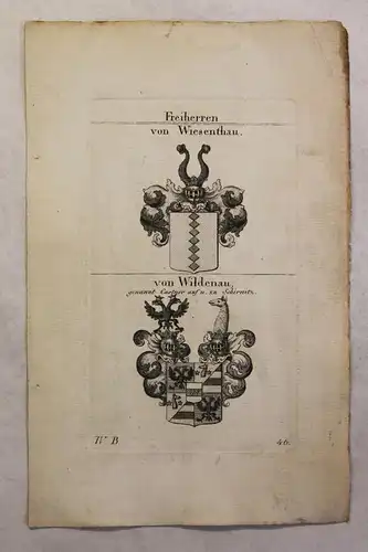 Kupferstich Wappen Familie Von Sartor & Von Schäffer 1825 Heraldik Adel Bayern