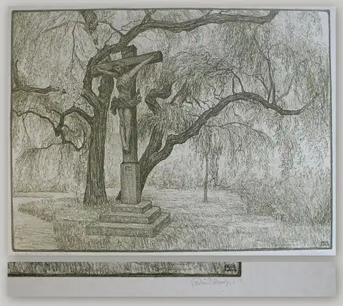 Ferdinand Steiniger Lithographie Kreuz St. Elisabeth Nürnberg 1916 Grafik xz