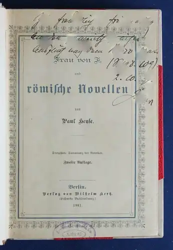 Heyse Frau von F. und römische Novellen 1881 Belletristik Klassiker Literatur sf