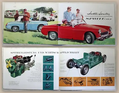 Werbeprospekt Broschüre Austin Healey Sprite MK II Automobil Oldtimer um 1960 xz