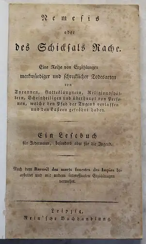 Nemesis oder des Schicksals Rache 1831 Erzählungen Todesarten Christentum xz