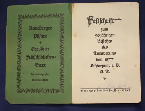 Festschrift zum 50 jährigen Bestehen des Turnvereins von 1877 Schwepnitz js