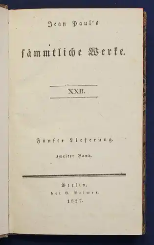 Jean Paul Sämmtliche Werke 22. Bd "Titan" 1827 Klassiker Belletristik sf