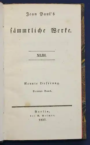 Jean Paul Sämmtliche Werke 43. Bd "Voschule der Aesthetik" 1827 Klassiker sf